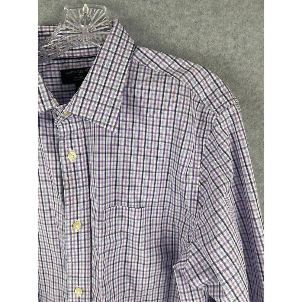 Banana Republic Shirt Mens L Plaid Purple Blue Long Sleeve Button Up Classiccore